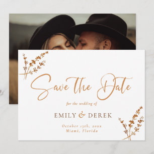Invitación Naranja Boda  Floral de Boho Minimalista