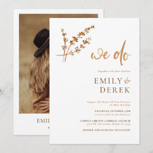 Invitación Naranja Boda Floral de Boho Minimalista