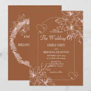 Invitación Naranja Boda quemado de terracota minimalista