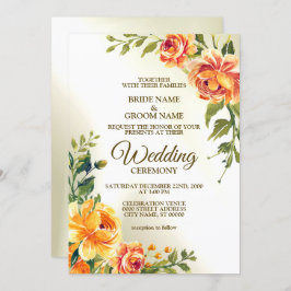 Invitación Naranja boda Verde Rojo Amarillo Floral Moderno