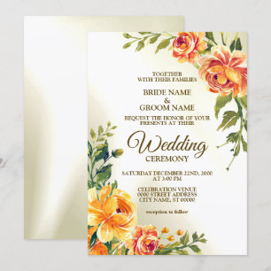 Invitación Naranja boda Verde Rojo Amarillo Floral Moderno