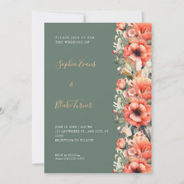 Invitación Naranja bohemia Floral Caída Boda Verde