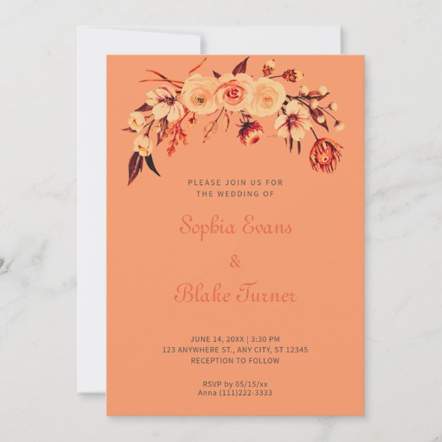 Invitación Naranja Bohemian Naranja floral Boda (Anverso)