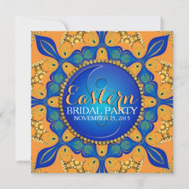 Invitación Naranja Bohemiana Real de Oro Azul ducha de novia
