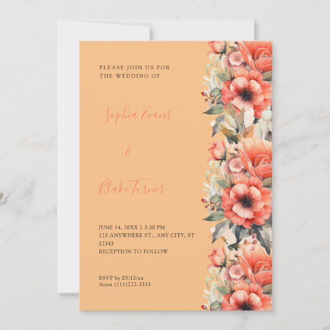 Invitación Naranja bohemio Boda Naranja de caída floral (Anverso)