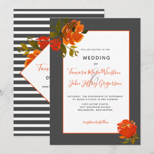 Invitación Naranja bohemio moderno Boda de Flores Gris