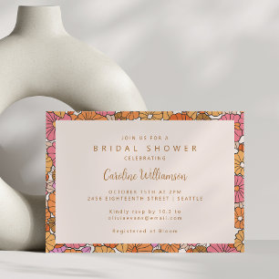 Invitación Naranja Boho Earthy Quemó una ducha de novia flora
