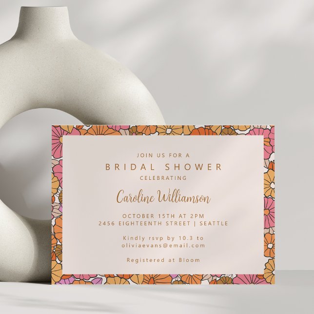 Invitación Naranja Boho Earthy Quemó una ducha de novia flora (Subido por el creador)