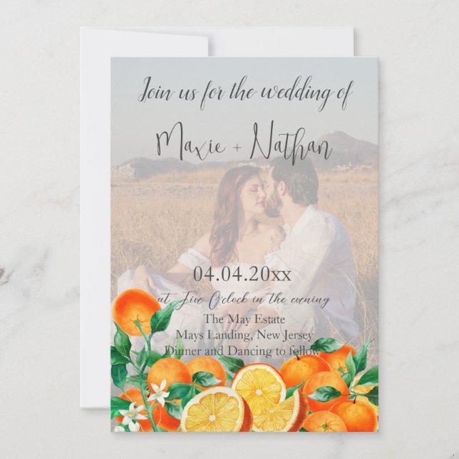 Invitación Naranja Boho Flor Foto Boda de código QR (Anverso)