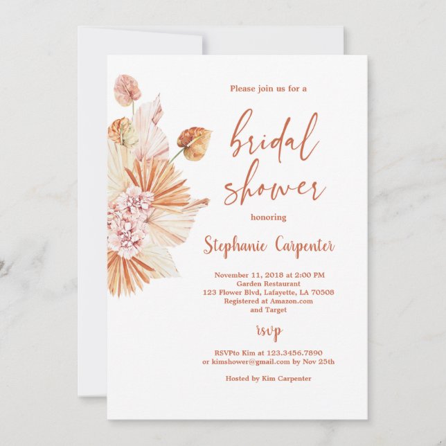 Invitación Naranja Boho quemó terracota Ducha nupcial (Anverso)
