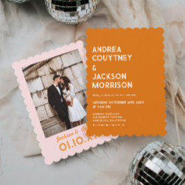 Invitación Naranja Boho Retro 70 Boda Disco