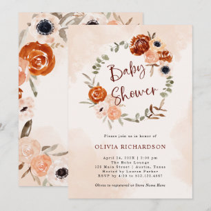 Invitación Naranja Boho   Rubor Baby Shower de color de agua