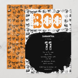 Invitación Naranja Boo Halloween Spooky Skull Cumpleaños