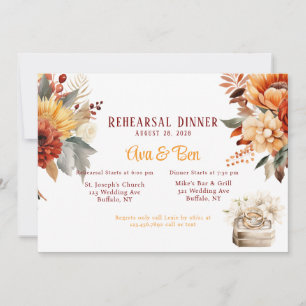 Invitación Naranja Borgoña Boda ensayo de anillo cena