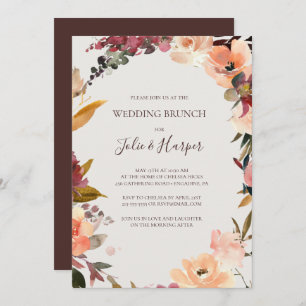 Invitación Naranja Borgoña Floral   Boda Brunch Beige