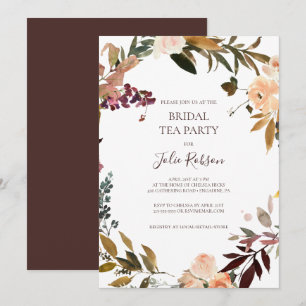 Invitación Naranja Borgoña Floral Bridal Tea Fiesta