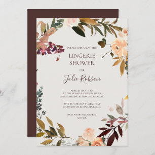 Invitación Naranja Borgoña Floral   Ducha Beige Lingerie