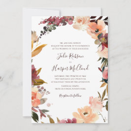 Invitación Naranja Borgoña Floral Wreath Boda tradicional