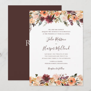 Invitación Naranja borgoñés Boda tradicional floral