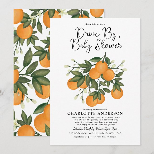 Invitación Naranja Botánico Circular A Través De Baby Shower (Anverso / Reverso)