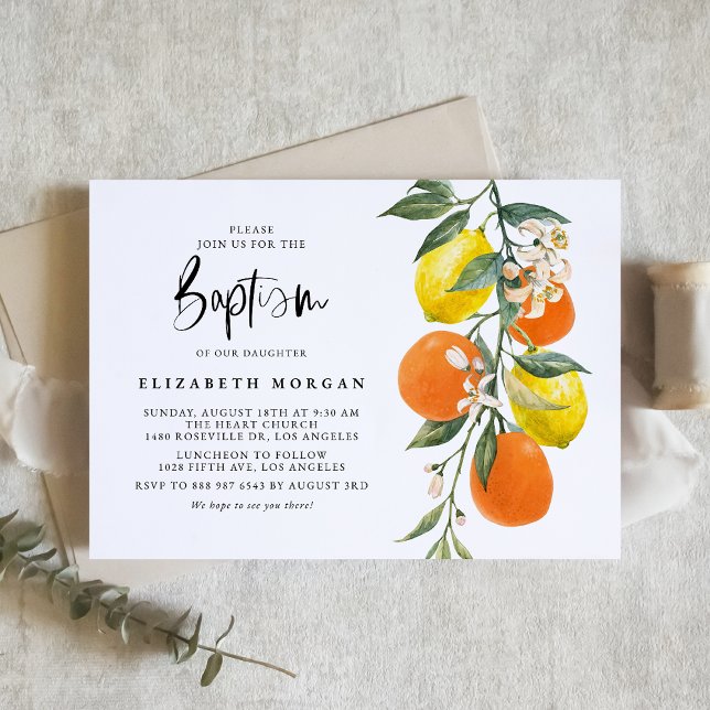 Invitación Naranja botánico y bautismo de limón garland (Subido por el creador)