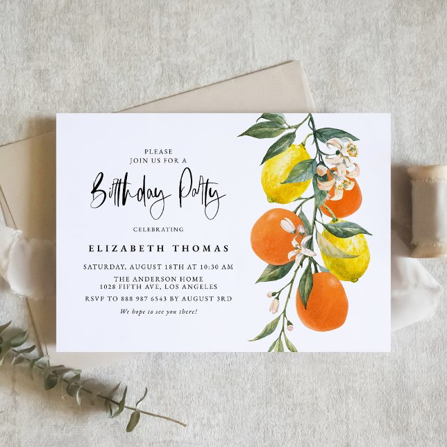 Invitación Naranja botánico y fiesta de cumpleaños de Lemon G (Subido por el creador)