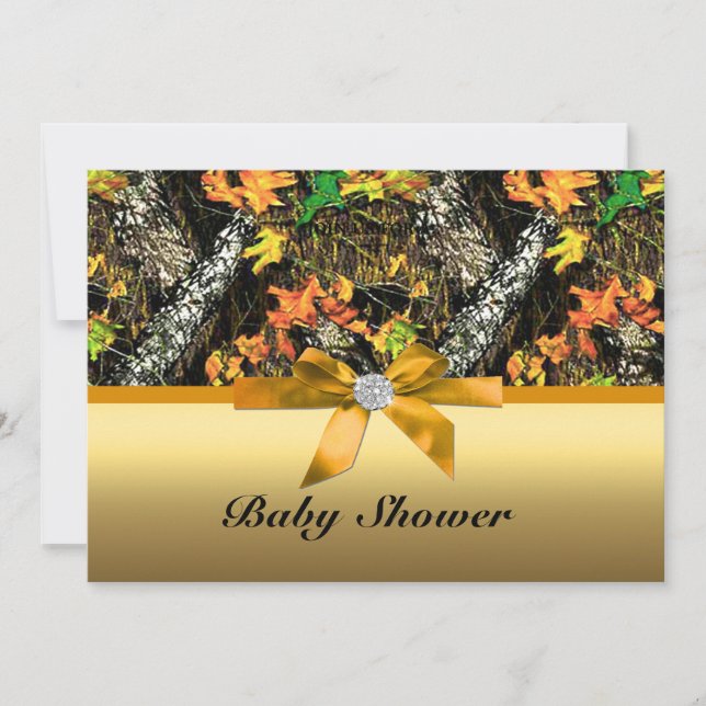 Invitación Naranja Bow Camo Baby Shower (Anverso)