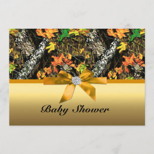 Invitación Naranja Bow Camo Baby Shower