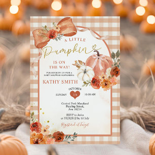 Invitación Naranja Bow Fall Pumpkin Baby Shower