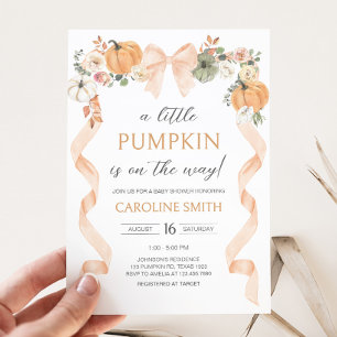 Invitación Naranja Bow Pumpkin Baby Shower