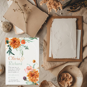 Invitación Naranja Bright Boho Autumn Boda Floral