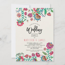 Invitación Naranja brillante boda de flores folk floral