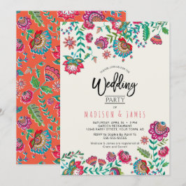 Invitación Naranja brillante boda de flores folk floral
