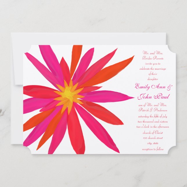 Invitación Naranja brillante Boda floral moderno amarillo roj (Anverso)