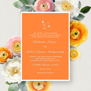 Invitación Naranja brillante elegante Monograma Boda formal n