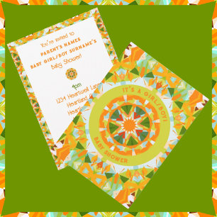 Invitación Naranja brillante Estrella Verde ducha de niño beb