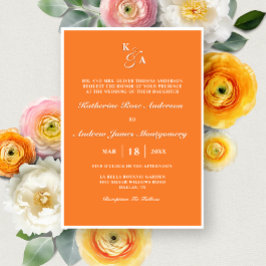 Invitación Naranja brillante moderno Monograma Boda Minimalis