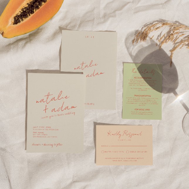 Invitación Naranja brillante moderno Retro Diversión Boda cap (Subido por el creador)