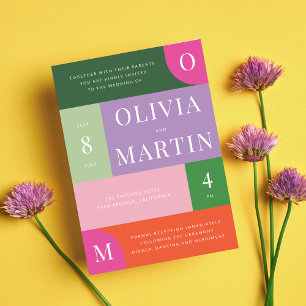 Invitación Naranja brillante y audaz y Boda rosa