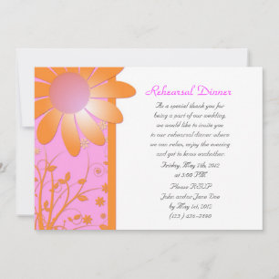 Invitación Naranja Brillante y Rosa Floral Cena de Ensayo