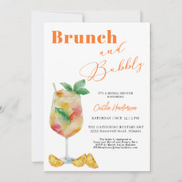 Invitación Naranja Brunch y Bubbly Champagne Bridal Shower