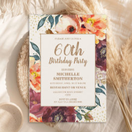 Invitación Naranja Burgundy Fall Floral Gold Purpurina 60