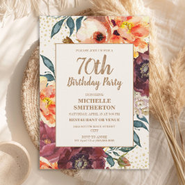 Invitación Naranja Burgundy Fall Floral Gold Purpurina 70