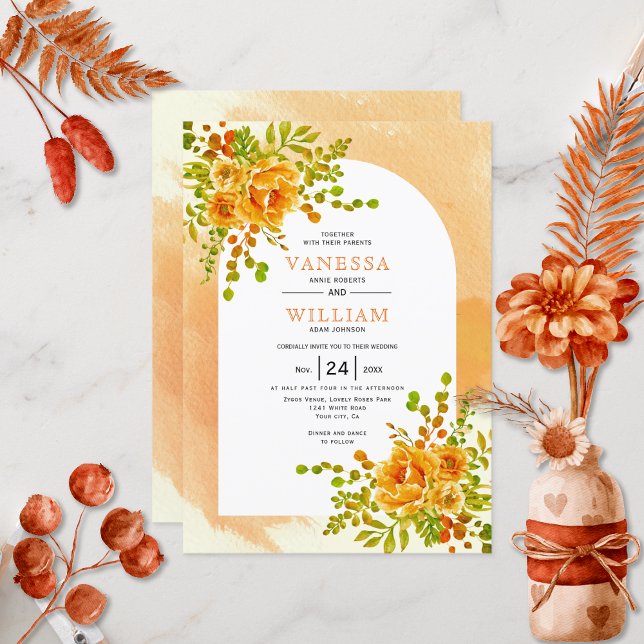Invitación Naranja cactus flores arco de terracota suave boda (Subido por el creador)