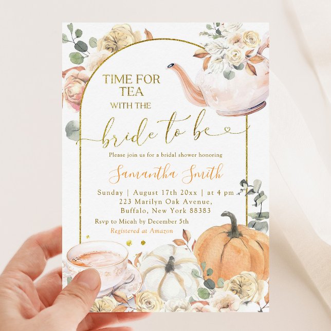 Invitación Naranja Cae Boho Calabaza Floral Bridal Ducha Té (Subido por el creador)