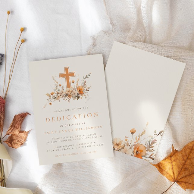 Invitación Naranja Cae Flores salvajes y Dedicación cruzada d (Subido por el creador)