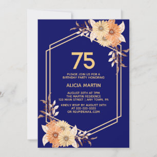 Invitación Naranja Caída Flor Oro Marina Adulto Azul Cumpleañ