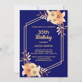 Invitación Naranja Caída Flor Oro Marina Mujer Azul Adulta