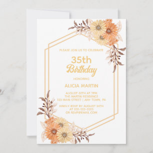 Invitación Naranja Caída Flor Oro Mujer Blanca Adulta