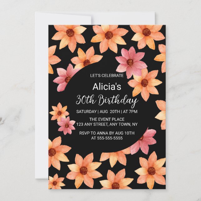 Invitación Naranja Caída Flor Russet Cualquier Edad Cumpleaño (Anverso)